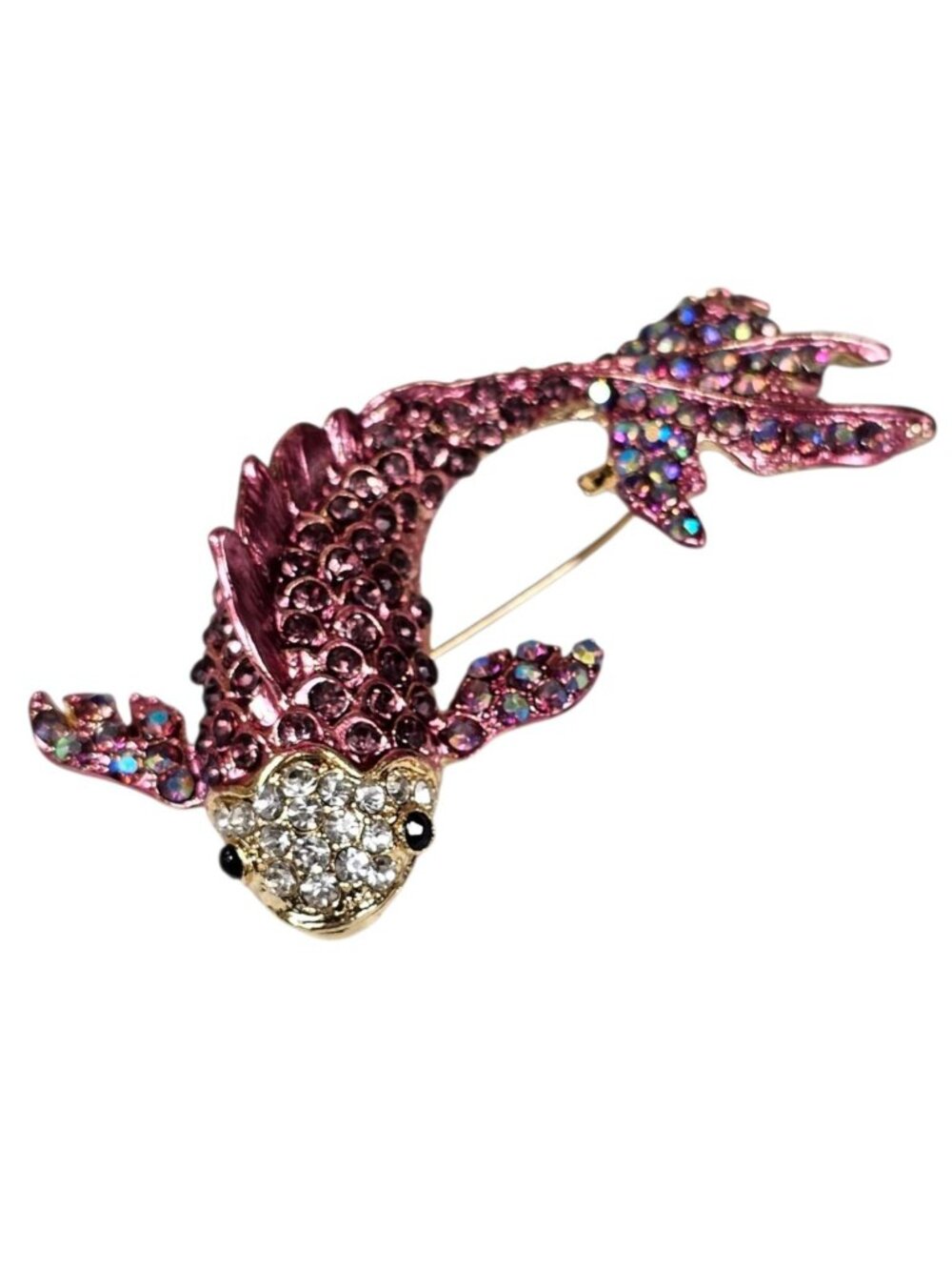 Vintage Pink Bling Cute KOI Fish Multi Color Crystal Women's Brooch Pin Party - Picture 2 of 10